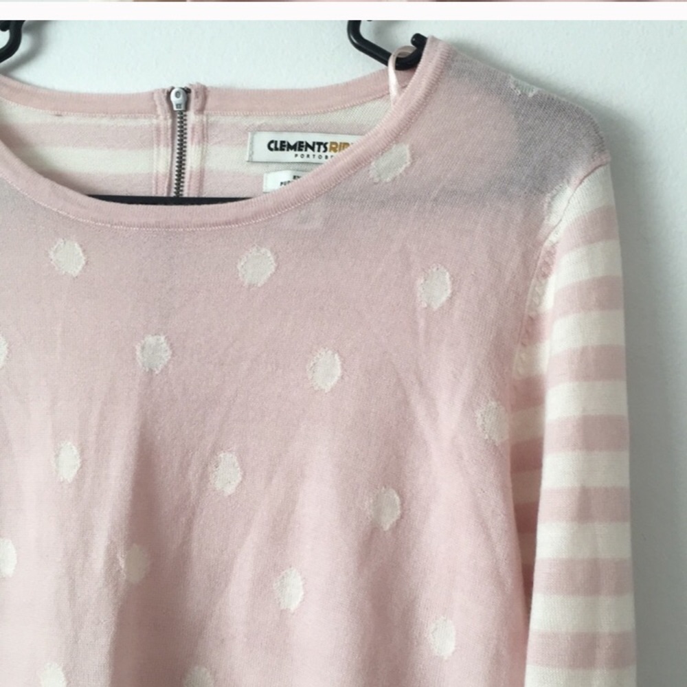 Clements Ribeiro polka dot/striped pink wool top M - Picture 4 of 5